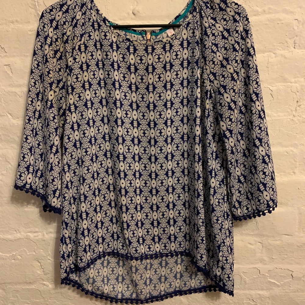 Blue & White Flowy Top